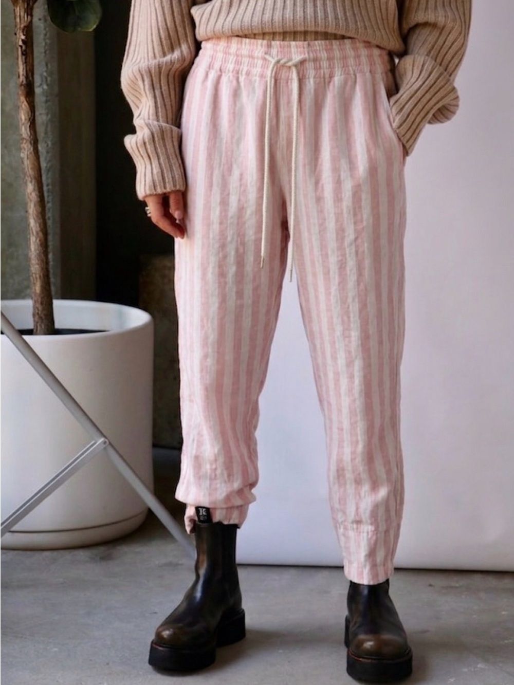 bassike Striped Cotton Linen Pants